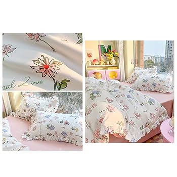 ホワイトフリル花柄クイーンシーツセット Amazon｜寝具カバーセット 姫系 シングル 花柄 掛け布団カバー3